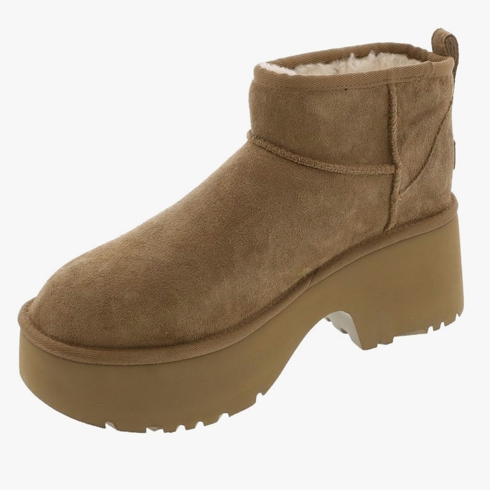 🥠 New-UGG Women's mini heights suede ankle chestnut Platform Winter Boots - Picture 5 of 7
